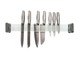 Messerhalter Messerleiste Glas Wandbefestigung Einschubfächer 56 cm Länge