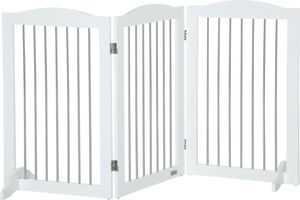 Bezpečnostná brána pre psov PawHut, bezpečnostná brána do dverí, skladacia brána pre psov so stojanom, 3 dosky, brána na schody, chodba, biela, 154 x 30 x 80