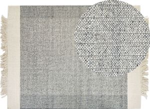 BELIANI Teppich Grau und Cremeweiß Wolle 160 x 230 cm Rechteckig Handgewebt Kurzflor mit Fransen Boho Wohnzimmer Schlafzimmer Esszimmer Flur