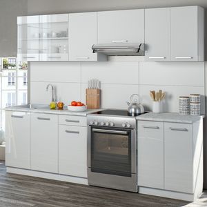 Livinity® Küchenzeile Raul, 240 cm mit Arbeitsplatte, Weiß Hochglanz