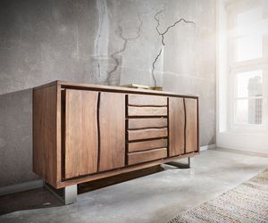 DELIFE Sideboard Live-Edge 147 cm Akazie Braun 3 Schübe 2 Türen