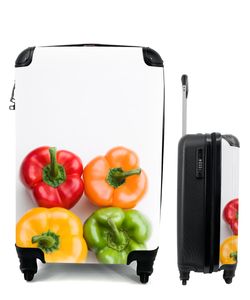 MuchoWow® Koffer Handgepäck Trolley Rollkoffer Kleine Reisekoffer mit 4 Rollen - Vier bunte Paprikaschoten - Cabin Size < 55x40x23 cm & 55x40x20 cm - Fotokoffer - Kabinenkoffer - Boardgepäck - Reise-Box - Reisekoffer - Reisegepäck - Koffer mit Bild - Trolley für Kinder