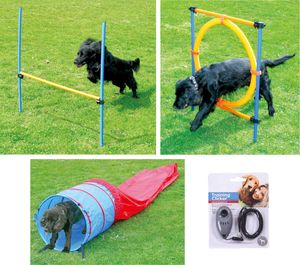 Hunde Agility-Set Hundesport Hürde + Sprungreifen + Agilitytunnel + Clicker