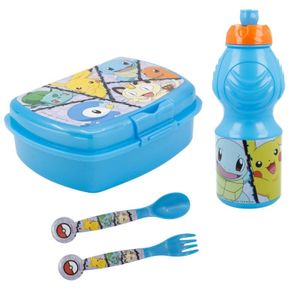 Pokemon Pikachu Kinder 4 teiliges Set Brotdose Trinkflasche Messer und Gabel