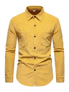 Herren Hemden Single Breace Bluse Langarm Weiche Shirts Normaler Fit Knopf Tunika Tops Gelb,Größe EU L