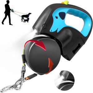 Hundeleinen, Hundeleine, Rollleine Hundeleine mit LED Licht, 3 m doppelte einziehbare Hundeleine für 2 Hunde, langlebige Hundeleine, 22 ∗ 14 ∗ 2,5 cm
