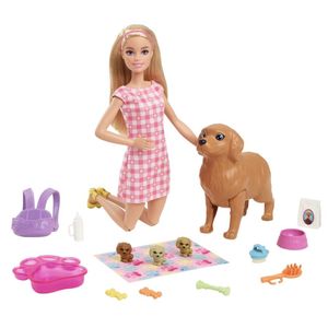 Barbie Puppe (blond) mit Hund & Welpen, Set inkl. Zubehör