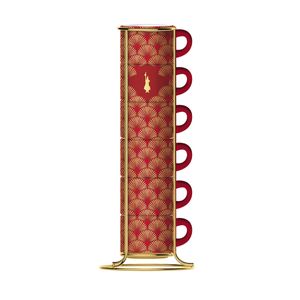 Bialetti - Deco Glamour - Set mit 6 Espressotassen auf einem Ständer - Rot