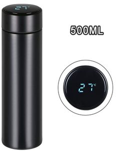 Thermosflasche 500ML Wasserflasche Vakuum Isolierbecher 304 Edelstahl LCD Touchscreen Temperaturanzeige Smart Becher Schwarz