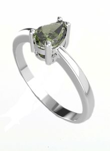 Stříbrný prsten s moldavitem, moldavit ve tvaru kapky. Gruner Forest