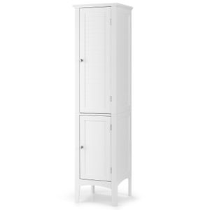 COSTWAY 5úrovňová úzká koupelnová skříňka, volně stojící vysoká skříňka se 2 lamelovými dveřmi, 2 policemi a ochranou proti překlopení, koupelnová skříňka do koupelny, kuchyně a obývacího pokoje, 37 x 37 x 160 cm (bílá)