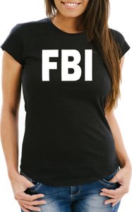 Damen T-Shirt FBI Fun-Shirt Faschings-Shirt Kostüm Verkleidung Karneval Slim Fit Moonworks® schwarz L