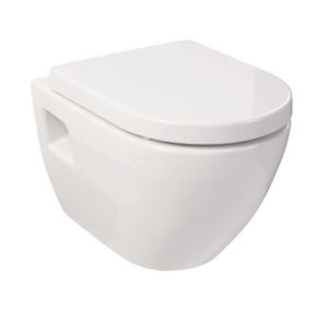 Sanitop-Wingenroth Wand WC-Set Style, Keramik Hänge WC inklusive Toilettendeckel, Tiefspüler mit waagerechtem Abgang, Duroplast WC-Sitz mit Soft-Close-Absenkautomatik, D-Form, Weiß, 04755 5