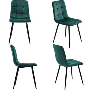 okwish Esszimmerstuhl 4er Set Polsterstuhl Stuhl mit Rückenlehne, Sitzfläche aus Samt und Metall, Dunkelgrün
