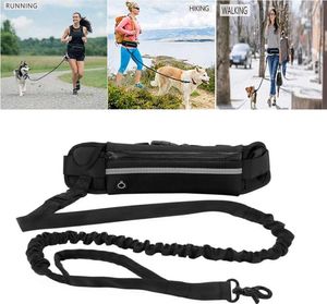 Jogginggürtel Freihändige Hundelaufleine mit Reißverschlusstasche, elastische Bungees, einziehbares Seil für Mittelgroße und Große Hunde (Schwarz)