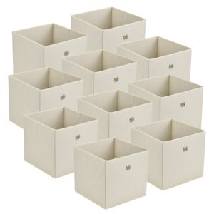 Faltbox 10er-Set Aufbewahrungsbox 30x30x28 cm Klappbox Organizer Vliesstoff Beige [en.casa]