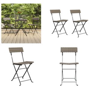 vidaXL Bistrostühle 2 Stk. Klappbar Grau Poly Rattan und Stahl - Klappbarer Bistrostuhl - Klappbare Bistrostühle - Gartenmöbel - Outdoor Möbel