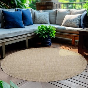 Homebyhome Outdoor Teppich Wetterfest, Einfarbig mit Struktur in Sisal-Optik für Balkon, Terrasse & Küche Grösse 200 cm Rund Homebyhome Outdoor Teppich Wetterfest, Einfarbig mit Struktur in Sisal-Optik für Balkon, Terrasse & Küche Grösse 200 cm Rund