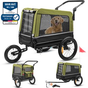 Hundeanhänger 3in1 Fahrradanhänger, Hundebuggy, Jogger für Hunde, großer Laderaum 240 Liter, Hundewagen mit Dual Federung, faltbar - grün