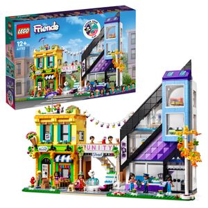 LEGO 41732 Friends Stadtzentrum, kreatives Modular Building Spielzeug, Dekorieren & Ausstellen mit 9 Figuren, Wohnung und Geschäften, 2023 Charaktere