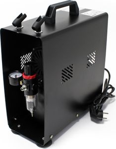 Wiltec Airbrush Einzylinderkolbenkompressor AF189A bis max. 6 bar Druck, im Gehäuse mit Lufttank und Manometer, geräuscharmer Kompressor