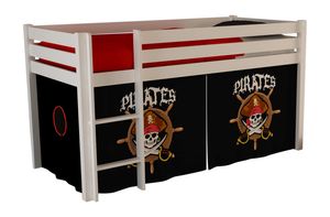Vipack Spielbett Pino mit Textilset "Pirates" - Kiefer massiv weiss lackiert, Maße: 210 cm x 114 cm x 106 cm; PICOHSZG1477