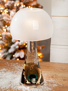 GILDE Dreamlight, Teelichtleuchter (LED), Lampe Salon, "Pavos", Glas, goldfarben, schwarz, , H. 23 cm, D. 12,5 cm 72372
