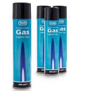 TOM Feuerzeuggas Kartuschen | 4er Set | 300ml Butangas | inklusive 5 Adapter | Abgefüllt in Europa