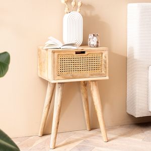 Nachttisch FineBuy Nachtkommode Boxspringbett Holz Rattan 60 cm Wiener Geflecht