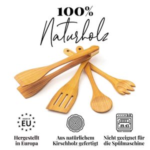 tuuli 4-tlg Kochlöffel Set Holz Kirsche (Kochlöffel, Gabel, Pfannenwender, Grillzange)