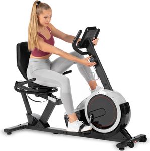 Hop-Sport Liegeergometer HS-060L - Liegeheimtrainer mit Handpulssensoren, 15 kg Schwungmasse, 8  Widerstandsstufen - Sitzergometer für Senioren max. Benutzergewicht 130 kg silber