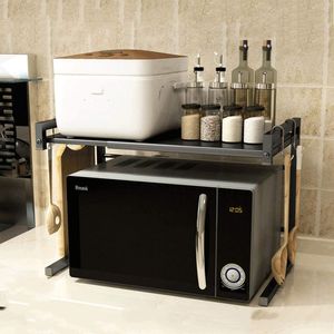 Mikrowellenhalter,Küchenregal,Mikrowelle Regale,Toaster Stand Regal, Cabinet Organizer mit 3 Haken (40-65)x42cm Schwarz