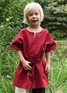 Kinder Mittelalter-Tunika Linus, kurzarm, rot - Ritter Wikinger Hemd Kostüm Verkleidung Größe: 128