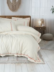 L'Essentiel Linge de Maison, zestaw podwójnej poszwy na kołdrę, Banded - Orange, 85% bawełna / 15% len, pomarańczowy, 200 x 220 cm