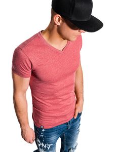 Ombre Herren T-shirt Top Kurzarm Shirt V-Ausschnitt Einfarbig Casual Basic für Männer  100 % Baumwolle 8 Farben S-XXL S1369 Rot M