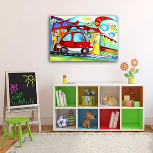 Czerwony samochód OBRAZY DO POKOJU MŁODZIEŻOWEGO T120x80 cm obrazy na płótnie KINDERMUSTER fototapeta ścienna sypialnia salon pokój młodzieżowy nastolatek CAN-1-TYK-M-19107-120x80