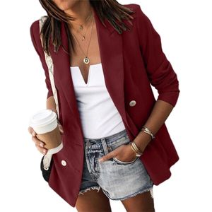 Damen Casual Blazer Jacke Mantel Damen Büro OL Outwear Cardigan,Farbe: Rotwein,Größe:XL