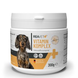 REAVET Vitamin Komplex 300g, B-Vitamine Hund, Vitamine Hund, Vitamine Katze, Multivitamin Pulver für Hunde, rein natürlich