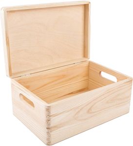 Creative Deco Natur Holz-Kiste mit Deckel | 30x20x14 cm (+/-1cm) | Erinnerungsbox Baby | Holz-box Unlackiert Kasten | mit Griffen | Für Dokumente, Spielzeug, Werkzeuge | ROH & UNGESCHLIFFEN