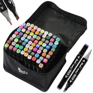 80 Farbige Sketch Stift Set Twin Marker Duo-Fasermaler Alkoholmarker Doppelseitige Permanent Marker mit Tragetasche für Künstler Erwachsene Retoo