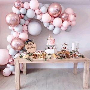 Premium Ballon Bogen Girlande für Hochzeit, Geburtstag oder Babyparty Party rosa grau 170 Teile Deko Dekoration Ballonbogen