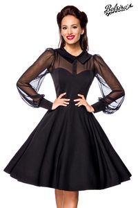 Belsira Damen Retro Vintage Kleid Rockabilly Sommerkleid 50s 60s Partykleid, Größe:L, Farbe:Schwarz