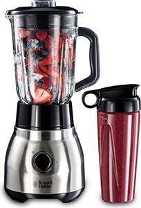 Russell Hobbs Standmixer 2 in 1 Mixer Glasbehälter Mini Smoothie Maker Trinkflasche Spülmaschinenfest Impuls Ice Crush Edelstahl 23821 56