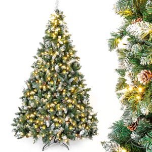 Yorbay 210cm künstlicher Weihnachtsbaum mit Beleuchtung weiß Schnee LED Tannenbaum für Weihnachten-Dekoration