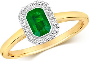 Moderner 9 Karat (375) Gold Cluster Damen - Diamant Solitärring Brillant-Schliff 0.11 Karat HI - I1 mit Smaragd, 51 (16.2); TRS292149KYRSL
