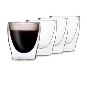 DUOS® Espressotassen Glas 4x80ml, Doppelwandige Gläser Latte Macchiato, Doppelwandige Kaffeegläser, Teegläser, Cappuccino Gläser, Eiskaffee Gläser Thermogläser doppelwandig, Latte Macchiato Gläser Set