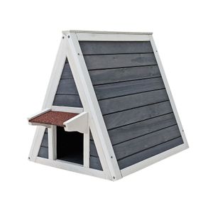 Wiltec Wetterfestes Katzenhaus 50 x 50 x 54 cm aus Holz, Katzenhütte Outdoor, Katzenhöhle mit Eingang und Fluchttür