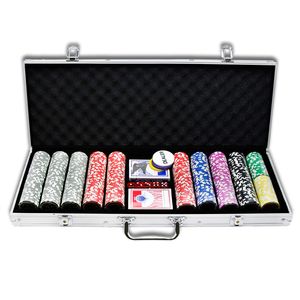 YARDIN Pokerový kufrík 500 žetónov Pokerové žetóny Texas Hold'em so strieborným hliníkovým puzdrom Blackjack Gambing s puzdrom a kasínovými žetónmi 2 kartové hry Dealer Small Blind Big Blind Buttons a 5 kociek