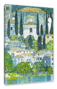 Gustav Klimt - Kirche in Cassone Landschaft mit Zypressen - Leinwandbild / Größe: 120x80 cm / Wandbild / Kunstdruck / fertig bespannt