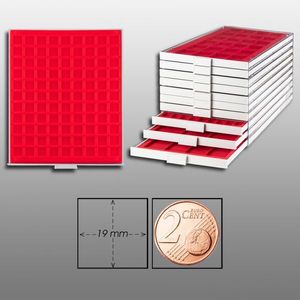 Prophila Collection Münzbox grau 99 eckige Fächer für Münzen bis 19mm, rote Einlage z. B. 3.Reich Münzen